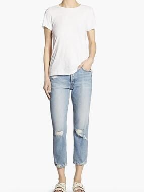 MOTHER Superior The Tomcat Crop Light Blue Distressed Denim Jeans - Size - 26